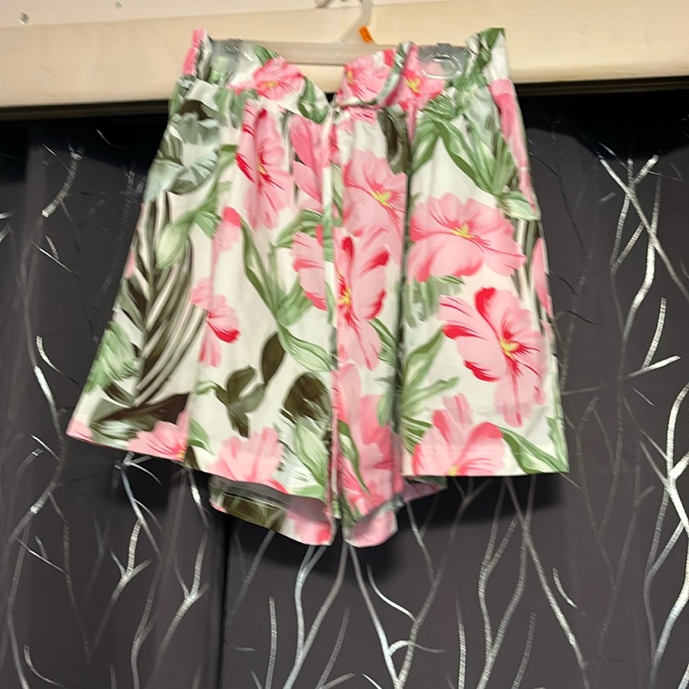 Pink and green floral high waist shorts